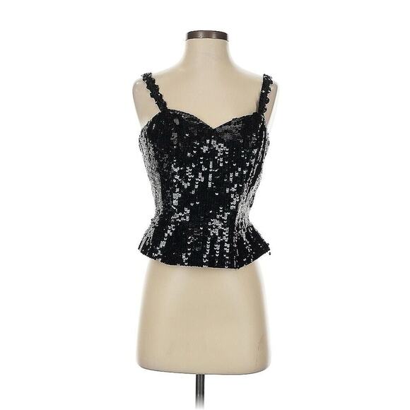 VTG Lillie Rubin Beaded Peplum Tank Top Silk Back Zip Black Sequin 8 - Picture 1 of 5